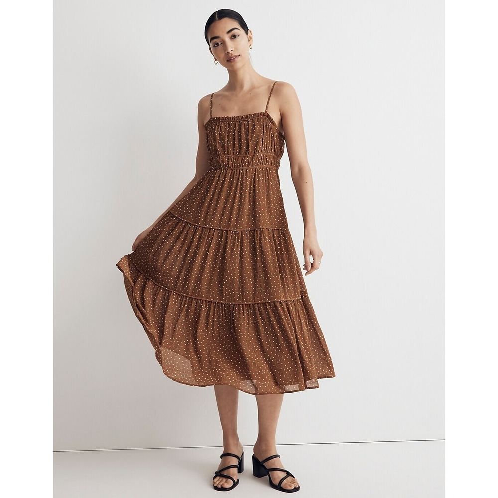 Madewell‎ Sophia Cami Tiered Midi Dress in Dot NK473 Size 0